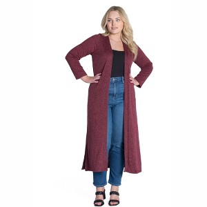 Womens Plus Size Long Duster Open Front Knit Cardigan - 1 of 4