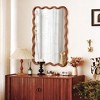 Spassway 30"W*40"H Brown Asymmetrical Rectangle Wall Mirror Modern Irregular Wood Frame Wall Mounted Vanity Mirror Decorative for Bedroom Bathroom - 3 of 4