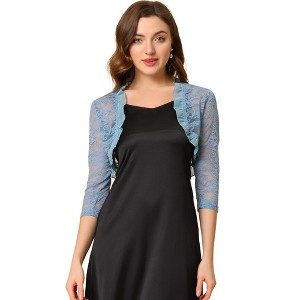 Allegra K Women's Elegant Ruffle Collar Sheer Floral Lace Crop Shrug - 1 of 4