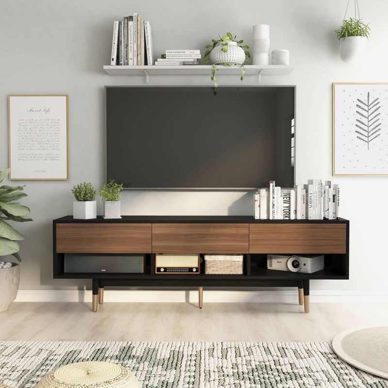 Vanore Mid-Century 3 Drawer TV Stand for TVs up to 80&#34; Black - HOMES: Inside + Out, 4 of 13