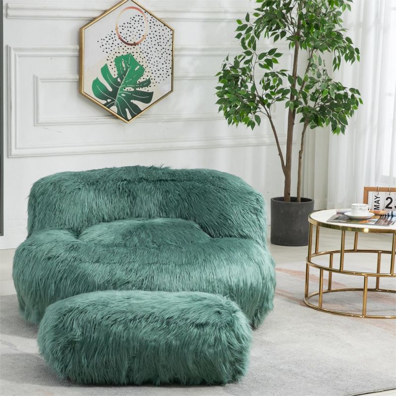 Lion Bean Bag Chairs And Ottoman,42.52" W Faux Fur Bean Bag Bucket Chair,Fluffy Lazy Sofa for Adults and Kids-Maison Boucle, 3 of 9