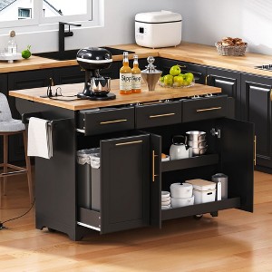 Whisen 59.3" Kitchen Island, 2 Pull-Out Organizers, Drop Leaf, Trash Storage & Spice Racks - 1 of 4