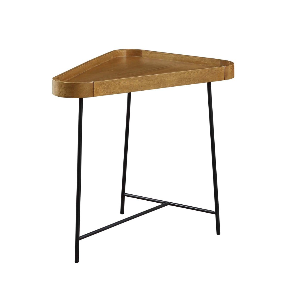Photos - Coffee Table Lunar Triangle End Table Driftwood Top/Black Frame - Breighton Home: Metal Frame, MDF Tabletop, 24" Height, 27" Width