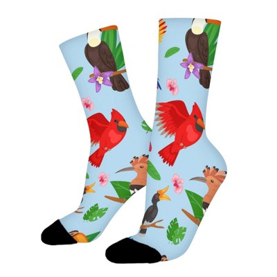 Beautiful Floral With Natural Birds Women Printed Crew Socks Funny Funky Socks Soft Polyester Novelty Gifts for Artists Men
