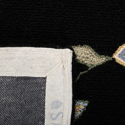 Black Floral Hand-Hooked Wool Area Rug 8'9" x 11'9"