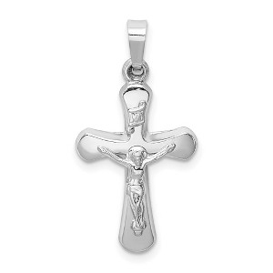 Black Bow Jewelry 14k White Gold Hollow INRI Crucifix Rounded Cross Pendant - 1 of 4