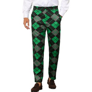 Lars Amadeus Men's Regular Fit Flat Front Colorful Printed Pants - 1 of 4