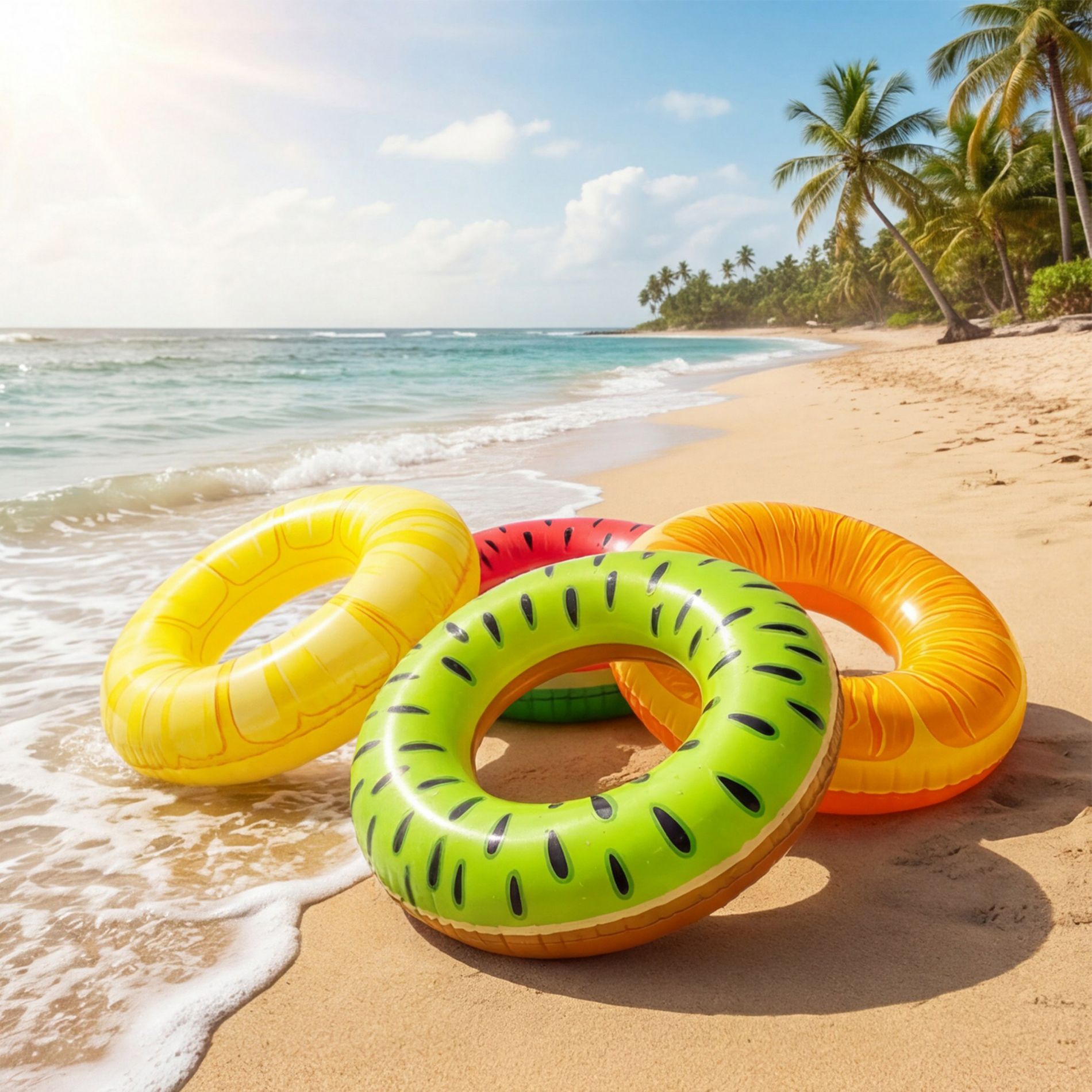 Joyfy 4 Packs Inflatable Pool Float, Swimming Pool Tube for Kids Adults, Summer Fruits Floatie Ring Water Toys for Summer Beach Party Fun