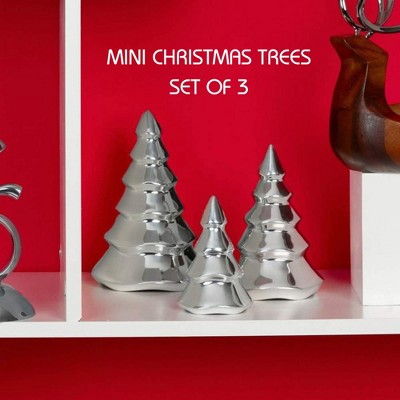 Silver Metal Christmas Tree Figurine Set of 3