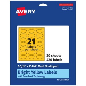 Avery Bright Yellow Paper Labels, 1-1/8" x 2-1/4" Oval Scalloped - 1 of 4