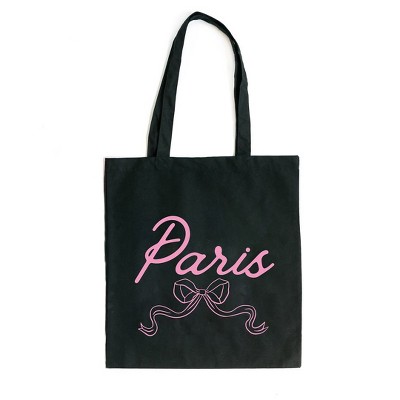 City Creek Prints Paris Coquette Bow Canvas Tote Bag - 15x16 - Black