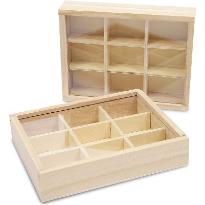 2 Pack Wooden Storage Tray Box with Lid, 9 Compartments Storage Organizer for Jewelry