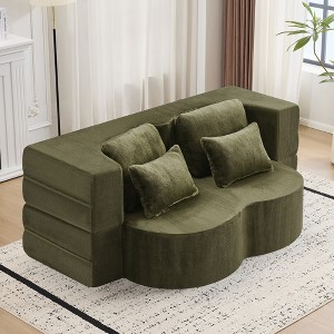 Queen Size Chenille Foldable Sofa Bed with High-Density Foam, Convertible Futon for Living Room and Bedroom - 1 of 4