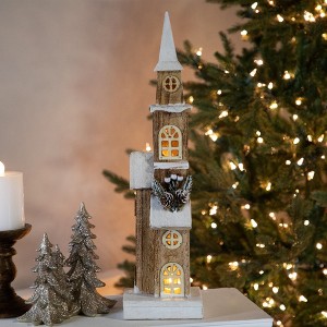 Northlight LED Lighted Snowy Wooden Church Christmas Decoration - 20.25" - Warm White - 1 of 4