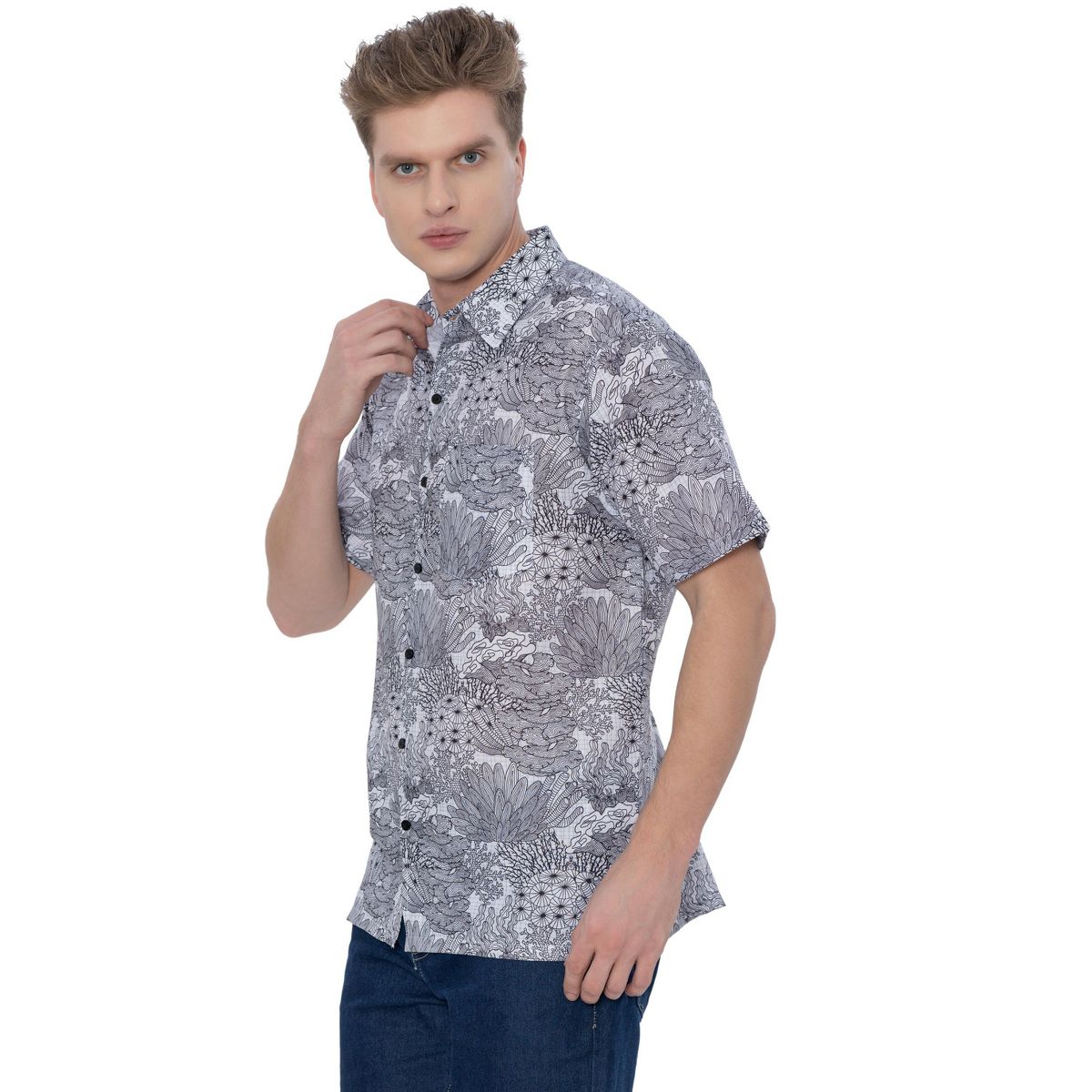 HAPPY BAY Men's Short Sleeve Button Down Shirts for Men XXL Water Plants White - thumbnail 5