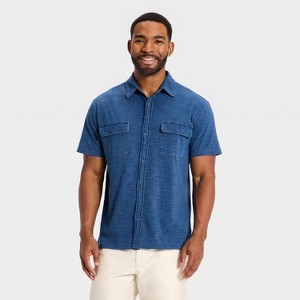 Camisa de hombre de manga corta vintage teñida en prenda - Goodfellow & Co™ Índigo
