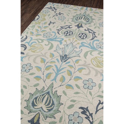 Blue Hand-Tufted Wool Floral Rectangular Rug