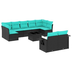 vidaXL 10 Piece Patio Sofa Set with Cushions Black Poly Rattan - 1 of 4