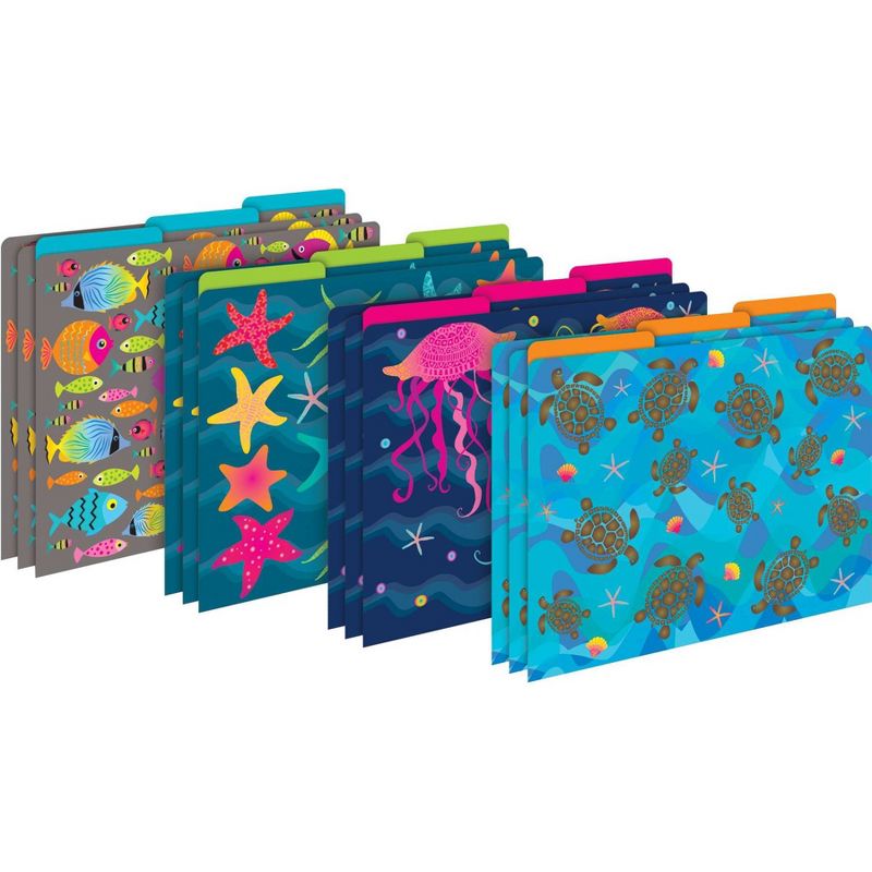 File Folders Organizer Set 107pc - Kai Ola Starfish Design, Barker Creek - Multicolored, Letter-Sized, Reversible, with Labels and Computer Paper, 2 of 6