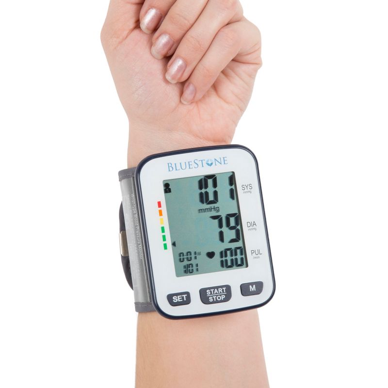 Cuff-Style Blood Pressure Monitor - Portable Electronic Tracking Machine for Wrists with LCD Screen, Memory, and Storage Case by Bluestone, 1 of 5