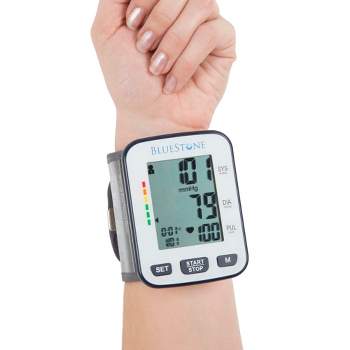 Cuff-Style Blood Pressure Monitor - Portable Electronic Tracking Machine for Wrists with LCD Screen, Memory, and Storage Case by Bluestone