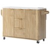 Bella Depot 55.5" Fluted Kitchen Island with Drop Leaf, Power Outlet, Rolling Kitchen Cart with Faux Marble Top, Adjustable Shelves - 3 of 4