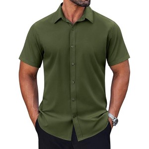 green dress shirts men Button Up Shirt Stand Up Collar Long Sleeve Gradient Breathable Dress it up with the classic button up shirt Men's Green Paisley Shirt |