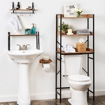 Natural MDF and Iron Farmhouse Toilet Tissue Holder