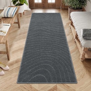 Modern Geometric Wave Area Rug Thick Non-Shedding Stain-Resistant Rug Carpet, 2'x8' Dark Gray - 1 of 4