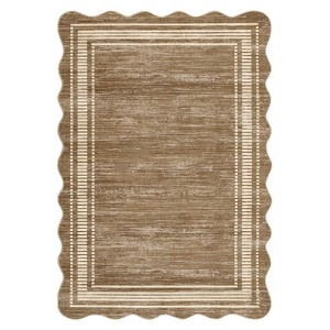 Modern Solid Scalloped Area Rug Machine Washable Rug  with Non-Slip Backing  Low Pile Stain Resistant Floor Cover for Living Room Bedroom Office - 1 of 4