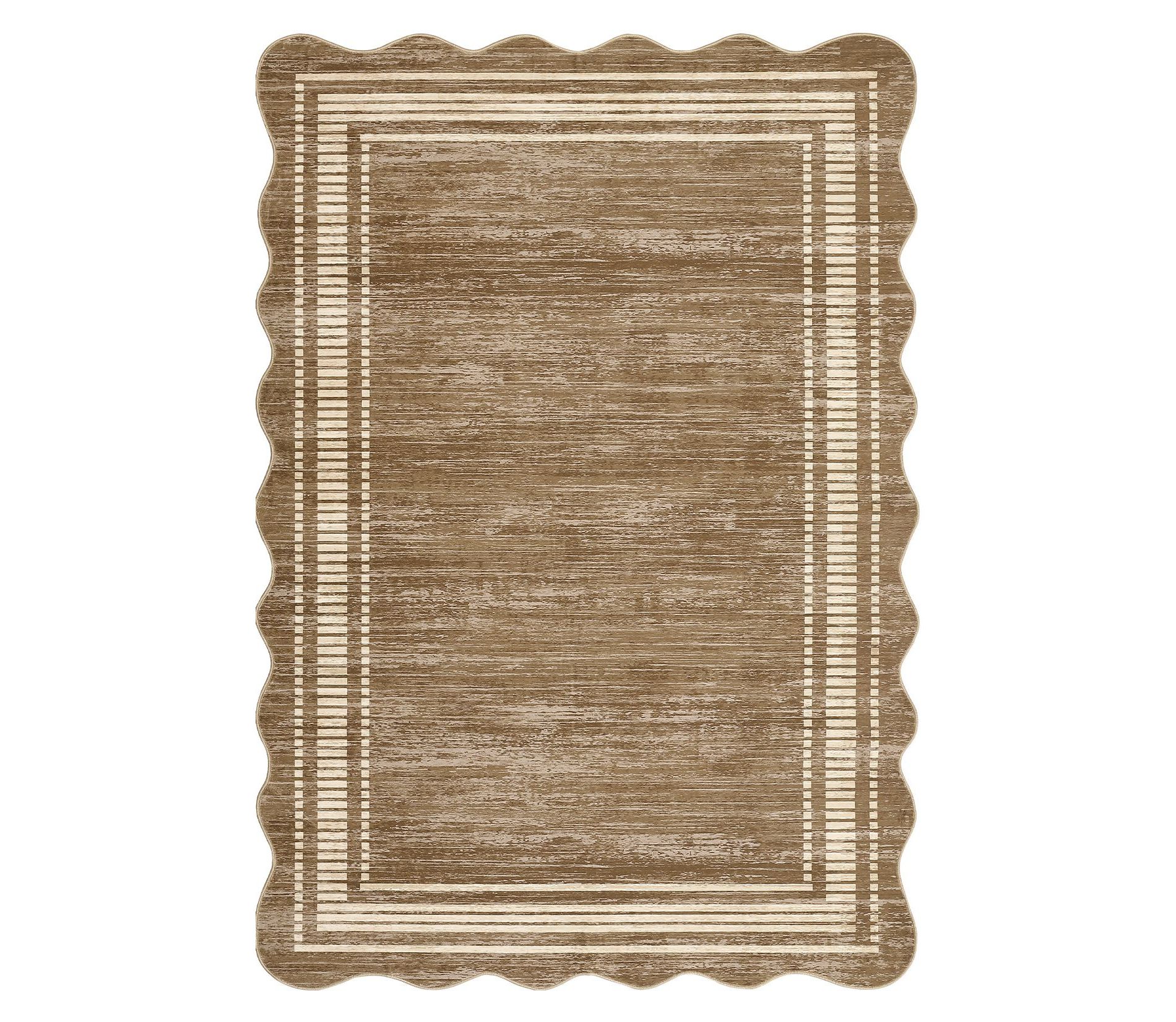 Modern Solid Scalloped Area Rug Machine Washable Rug  with Non-Slip Backing  Low Pile Stain Resistant Floor Cover for Living Room Bedroom Office