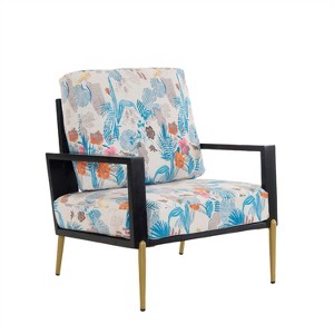 Airsurfer Modern Accent Armchair, Low Back Lounge Chair with Gold Legs & Pillow, Wide Armrest Single Sofa for Living Room - 1 of 4