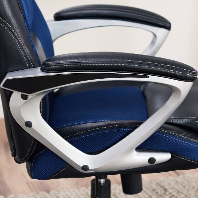 Blue Mesh and Faux Leather High Back Executive Swivel Chair