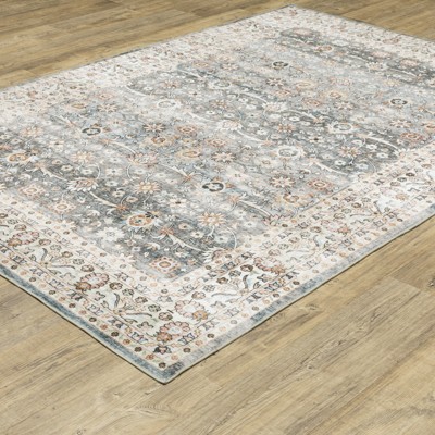 Sumter Gray and Ivory Washable Wool Synthetic Area Rug 7'6" x 10'