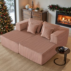 JOYRACER Oversized Chaise Lounge Chair, Corduroy Upholstered Sleeper Sofa with 4 Throw Pillows and Wide Armrest for Living Room - 1 of 4