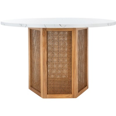 Danez Cane Dining Table - DTB2100A - White Faux Marble/Natural - Safavieh