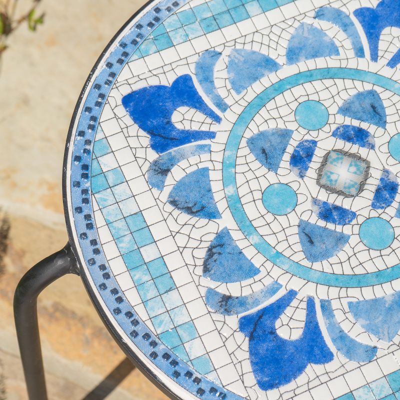 Skye Ceramic Tile Side Table - Blue/White - Christopher Knight Home, 4 of 6