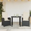 vidaXL 3 Piece Patio Dining Set/Outdoor Reclining Garden Chairs with Cushions/Black Poly Rattan/Glass Tabletop/Adjustable Backrest - 2 of 4