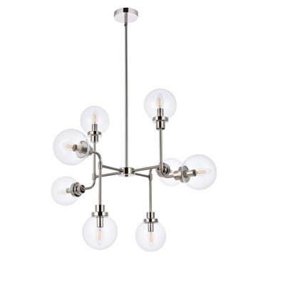 Hanson 8-Light Polished Nickel Pendant with Clear Glass Shades