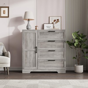 43.3'' Small Wardrobe Closet, Wardrobe Cabinet with Door, 4 Drawers and Handing Rod, Wooden Clothes Cabinet 4 Drawer Dresser - 1 of 4