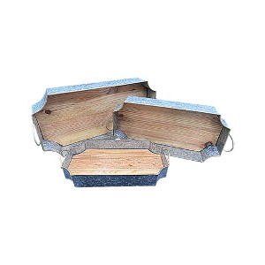 Essential Decor & Beyond 3-Piece Set Wood and Galvanized Steel Industrial Rustic Tray with Metal Handle and Curved Corners - 1 of 1