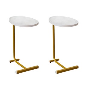 HomeRoots Set of Two White and Gold Faux Marble and Metal Oval End Tables - 1 of 4