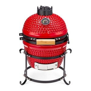 Winado 13 in. Kamado Ceramic Charcoal Grill In Red With Grill Stand - 1 of 4