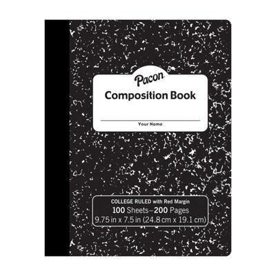 Pacon Composition Book, Black Marble, 9/32" Ruled w/ Margin, 9-3/4" x 7-1/2", 100 Sheets (Pack of 6)