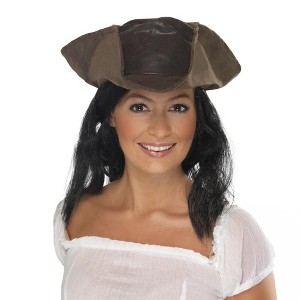 Smiffys Pirate Hat with Hair Brown Costume Accessory - 1 of 3
