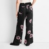 Women's Mid-Rise Wide Leg Satin Drawstring Pull-On Pants - Future Collective Black Floral - 2 of 3