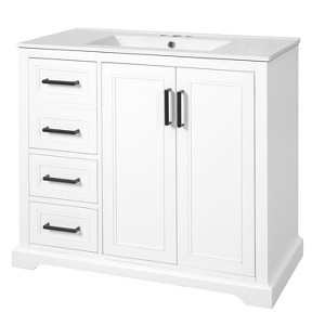 Vynxaria 36-Inch Modern Bathroom Vanity - Ceramic Sink, 2 Soft-Close Doors, 3 Drawers - Ideal for Small-Medium Bathrooms£¬ White - 1 of 4