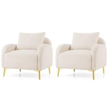 Tangkula Set of 2 Modern Accent Chair Leisure Upholstered Sofa Arm Chair w/ Pillow