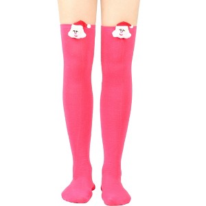 BABYYER Christmas Socks, Women Thigh High Long Stockings with Xmas Doll Elastic and Soft for Holiday Decorations - 1 of 4