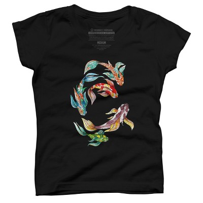 Girl's Design By Humans Watercolor and Ink Abstract Koi Fish By Owlsome T-Shirt